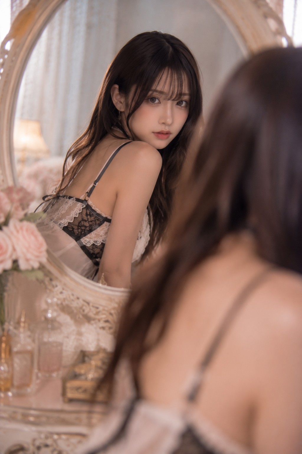 鏡越しセルフィー風ポーズの写真例
